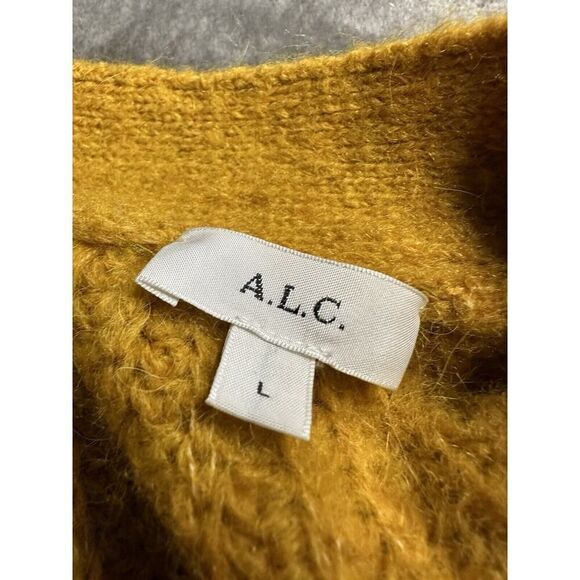 A.L.C. CLEVELAND CARDIGAN MUSTARD ALPACA-BLEND SIZE LARGE V-NECK SWEATER - Picture 12 of 14